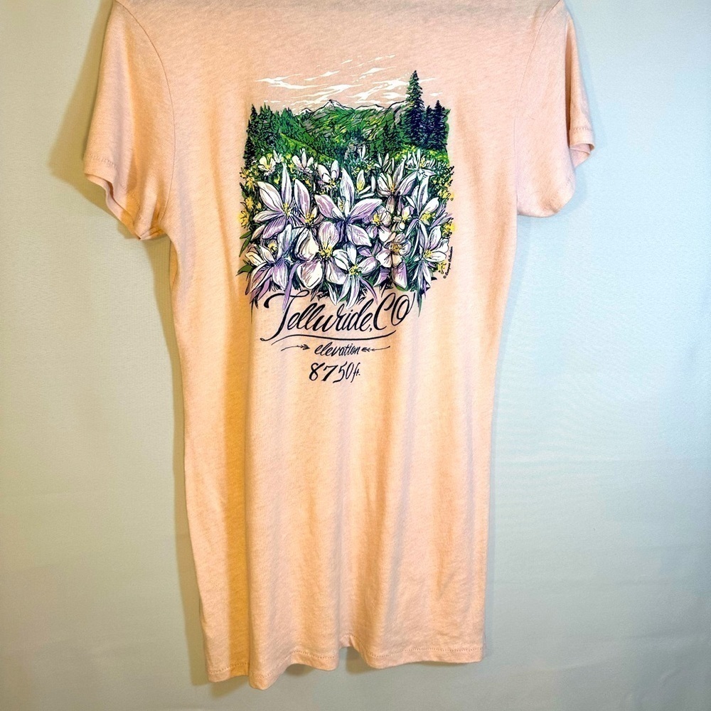 Telluride Short Sleeve T Shirt Graphic Print Flowers Floral Pink  Cotton Blend - Picture 4 of 8